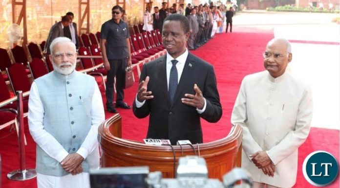President Edgar Lungu with India’s President Shri Ram Nath Kovind and India's Prime Minister Narendra Modi