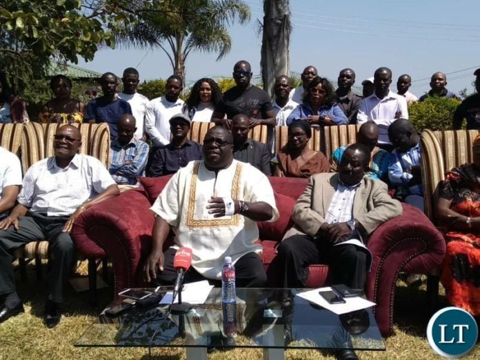 NDC President Chishimba Kambwili at a media Briefing
