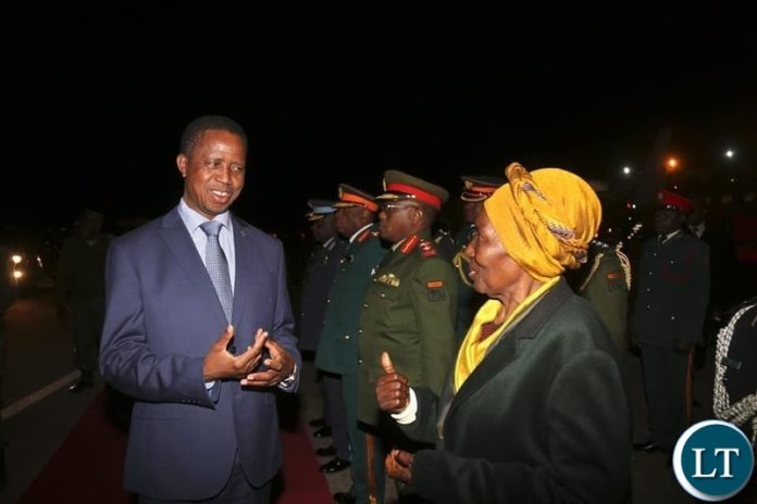 President Edgar Lungu returns home from India duty tour welcomed by Madam Inonge Wina, Vice President