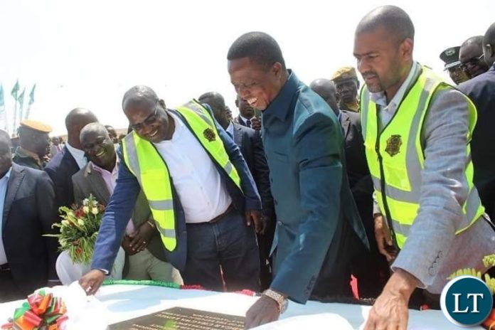 Republican President of Zambia, His Excellency Dr. Edgar Chagwa Lungu laying the foundation stone for construction of the landmark 800 bed capacity ultra morden state of the art Bangweulu Regional Hospital. The President is flanked by Health Minister of the Republic of Zambia, Hon. Dr. Chitalu Chilufya, Housing and Infrastructure Minister, Hon. Vincent Mwale, Northern Province Minister Hon. Lazarus Chungu and Kasama Central Lawmaker Hon. Kelvin Sampa. Photo Credit : Ministry of Health