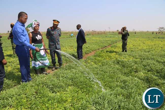 President Lungu at the ground breaking ceremony to mark the beginning of construction works on the Chiansi irrigation project in Chanyanya President Lungu at the ground breaking ceremony to mark the beginning of construction works on the Chiansi irrigation project in Chanyanya