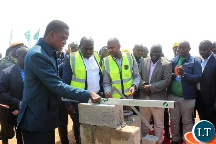 Republican President of Zambia, His Excellency Dr. Edgar Chagwa Lungu laying the foundation stone for construction of the landmark 800 bed capacity ultra morden state of the art Bangweulu Regional Hospital. The President is flanked by Health Minister of the Republic of Zambia, Hon. Dr. Chitalu Chilufya, Housing and Infrastructure Minister, Hon. Vincent Mwale, Northern Province Minister Hon. Lazarus Chungu and Kasama Central Lawmaker Hon. Kelvin Sampa. Photo Credit : Ministry of Health