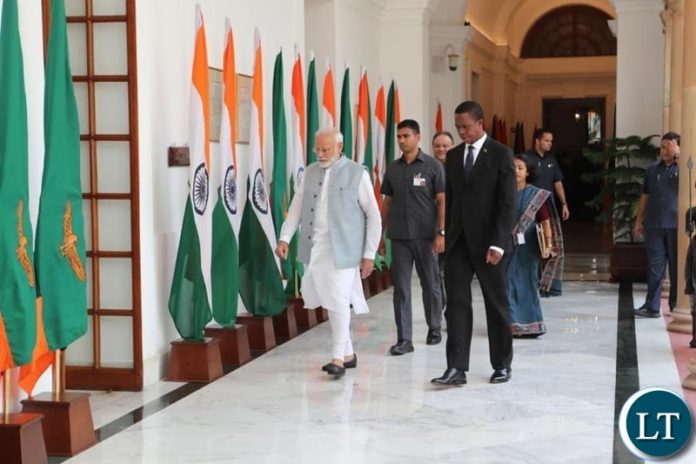 President Edgar Lungu with India's Prime Minister Narendra Modi