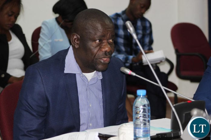 PF Secretary General Davies Mwila making the party’s submission to the parliamentary select committee on the Constitutional Amendment Bil5l PF Secretary General Davies Mwila making the party’s submission to the parliamentary select committee on the Constitutional Amendment Bil5l