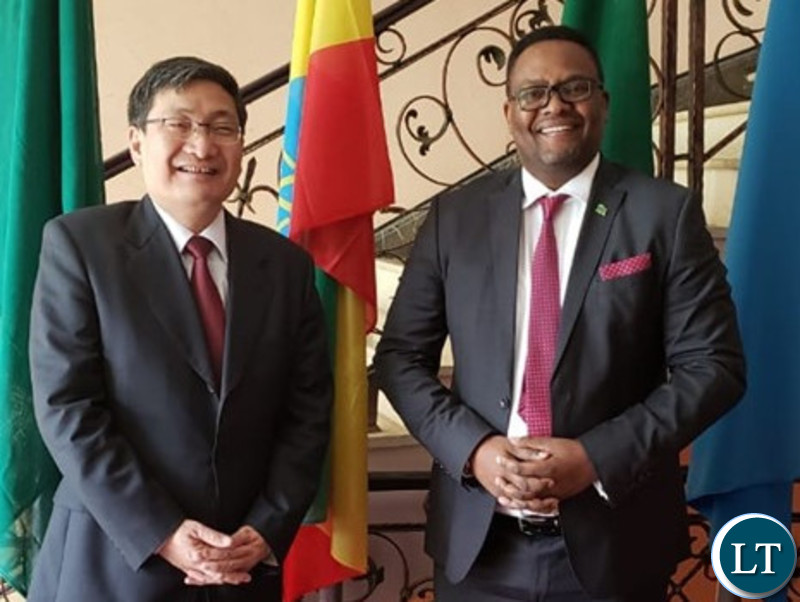 Zambia’s Ambassador to Ethiopia, Mr. Emmanuel Mwamba with Chinese Head of Mission to the African Union, His Excellency, Mr. Lui Yuxi