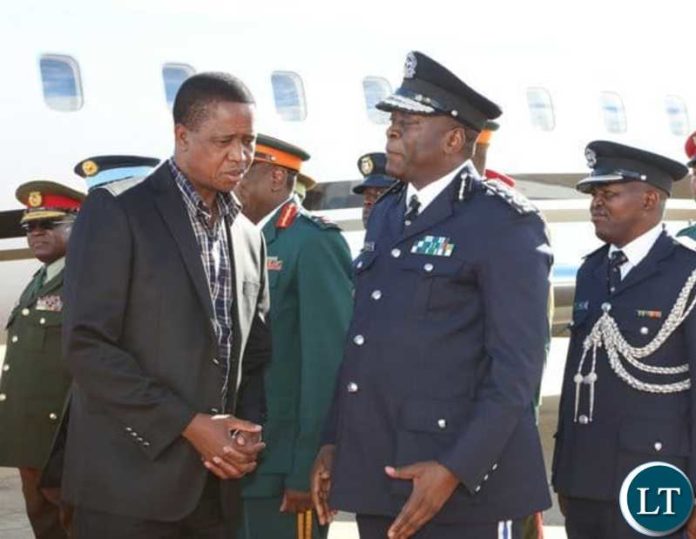 President Lungu with Zambia Police Chief Kakoma Kanganja