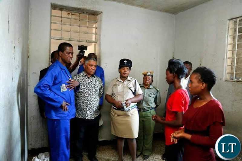 PRESIDENT Edgar Chagwa Lungu (second from left) visits detainees in cells at Kabwata Police in Lusaka on Saturday,October 26,2019.