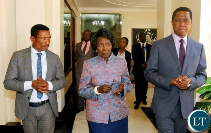 FROM RIGHT TO LEFT:President Edgar Chagwa Lungu,Vice-President Inonge Wina and Minister of Agriculture Michael Katambo during the Regional Cluster meeting on Economic Development and Job Creation at State House in Lusaka on Wednesday, October 16, 2019. PICTURE BY SALIM FROM RIGHT TO LEFT:President Edgar Chagwa Lungu,Vice-President Inonge Wina and Minister of Agriculture Michael Katambo during the Regional Cluster meeting on Economic Development and Job Creation at State House in Lusaka on Wednesday, October 16, 2019. PICTURE BY SALIM