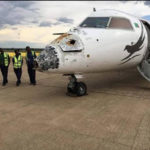 Bombardier Dash 8 Turbo prop aircraft after surviving the hailstorm