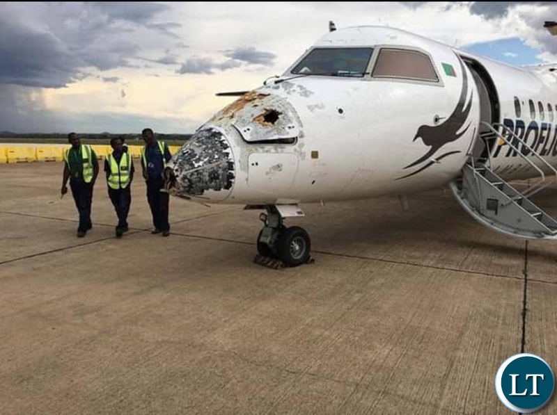 Bombardier Dash 8 Turbo prop aircraft after surviving the hailstorm