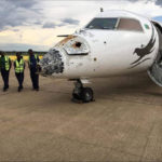 Bombardier Dash 8 Turbo prop aircraft after surviving the hailstorm
