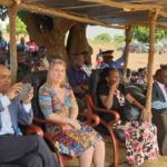 Energy Minister Mathew Nkhuwa (far right) with officials from Mphepo Power follow proceedings during the launch of a Metrological Mast for the wind power project in Katete on Thursday