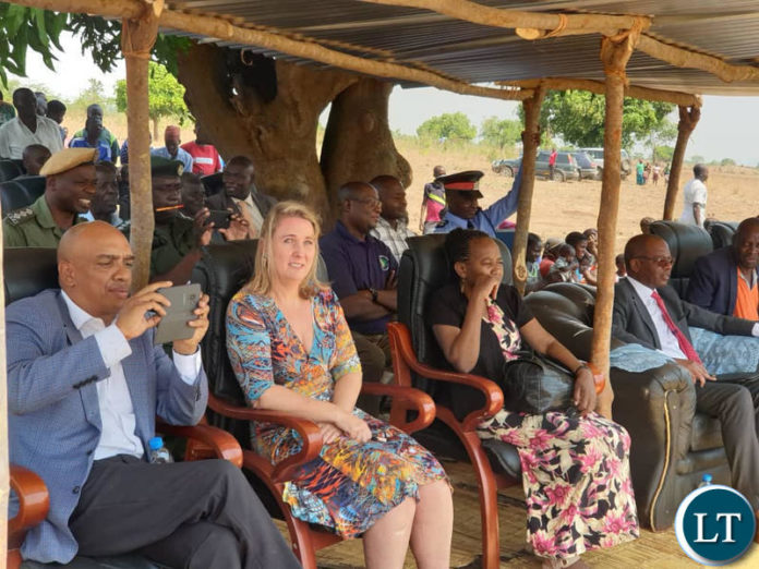 Energy Minister Mathew Nkhuwa (far right) with officials from Mphepo Power follow proceedings during the launch of a Metrological Mast for the wind power project in Katete on Thursday Energy Minister Mathew Nkhuwa (far right) with officials from Mphepo Power follow proceedings during the launch of a Metrological Mast for the wind power project in Katete on Thursday