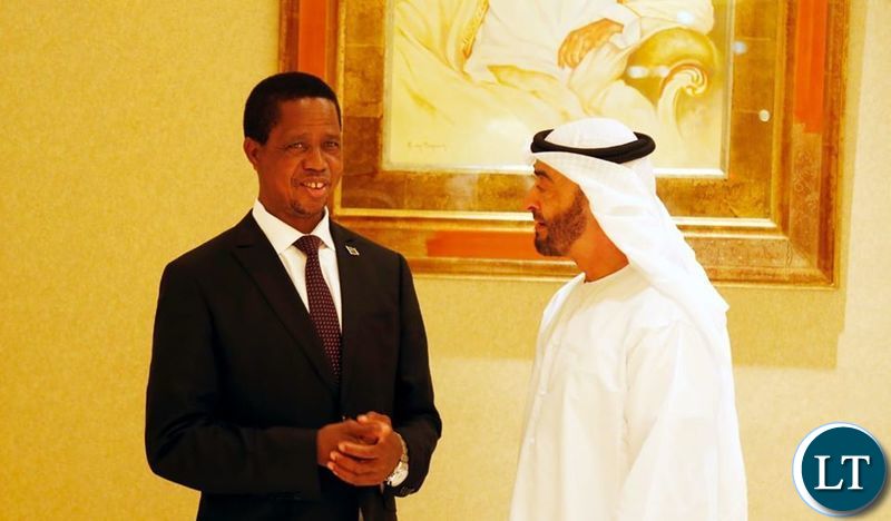 President Lungu with Abu Dhabi Fund for Development Director General, Mohammed Saif Al Suwaidi,