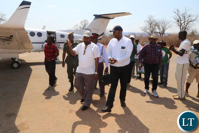 Lusaka Province Minister Bowman Lusambo arriving at the Royal Airstrip in the Lower Zambezi