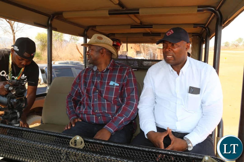 Lusaka Province Minister Bowman Lusambo on a game drive in the Lower Zambezi with Lusaka Province Deputy Permanent Secretary Frazier Musonda