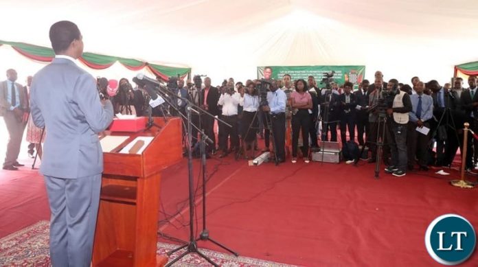 President Lungu addressing the Press