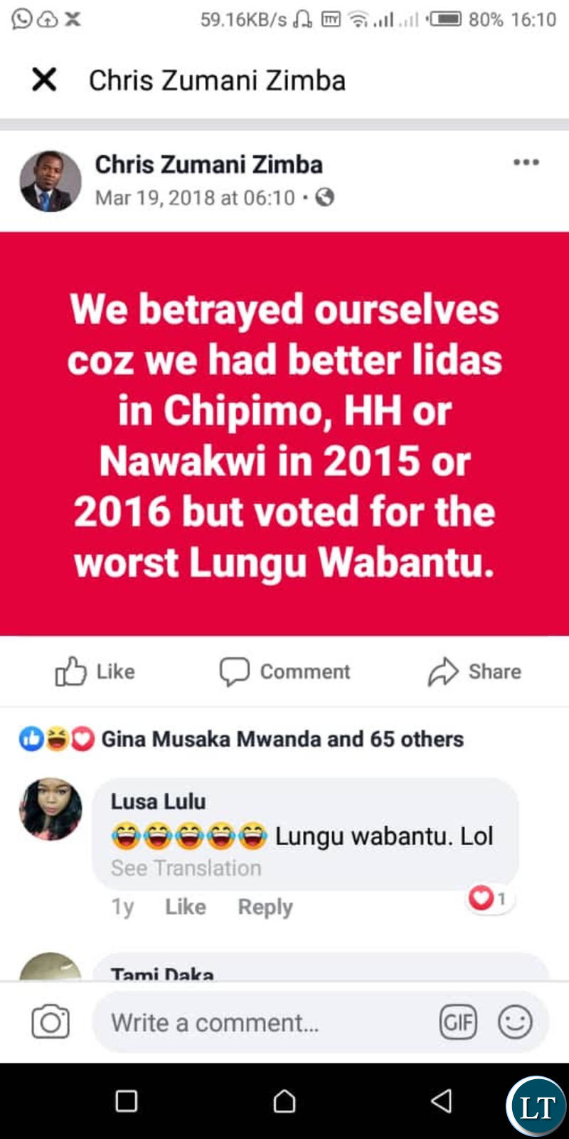 Chris Zimba’s old Facebook posts