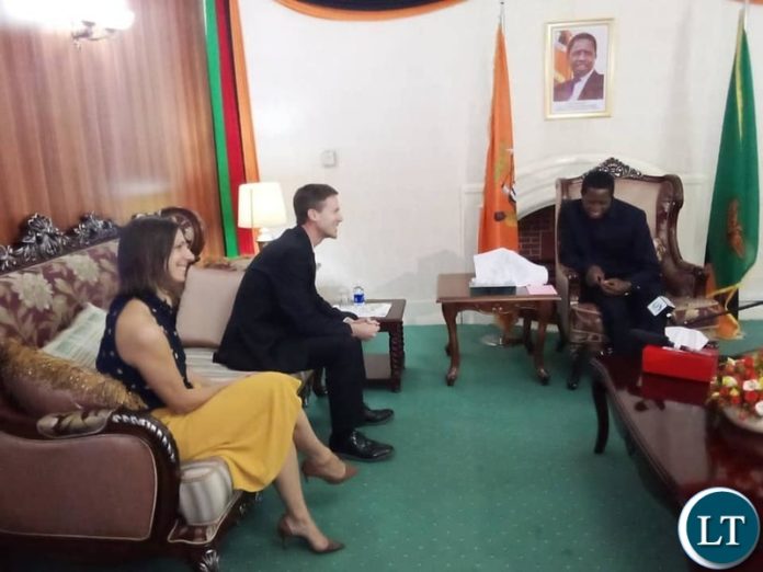 British High Commissioner to Zambia HE Nicolas Wooley and DFID Representative Ememeline Dicker were paying a courtesy call on His Excellency President Edgar Lungu. British High Commissioner to Zambia HE Nicolas Wooley and DFID Representative Ememeline Dicker were paying a courtesy call on His Excellency President Edgar Lungu.