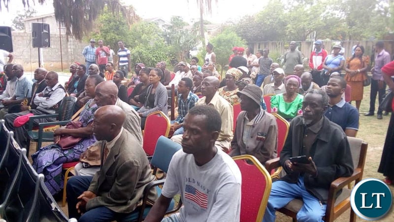 UPND leader Hakainde Hichilema greets ZSIC retirees who called on him at the party secretariat