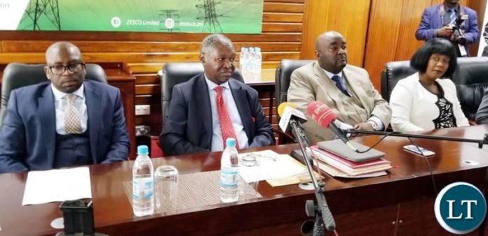 ZESCO Board at a Press Briefing led bt Board Chairman Mbita Chitala