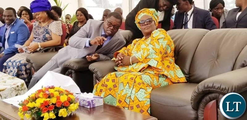 First Lady Esther Lungu with Kitwe's Nkana East, the area member of Parliament for Kwacha Constituency Hon Joseph Malanji at the handover of a newly build Police Station