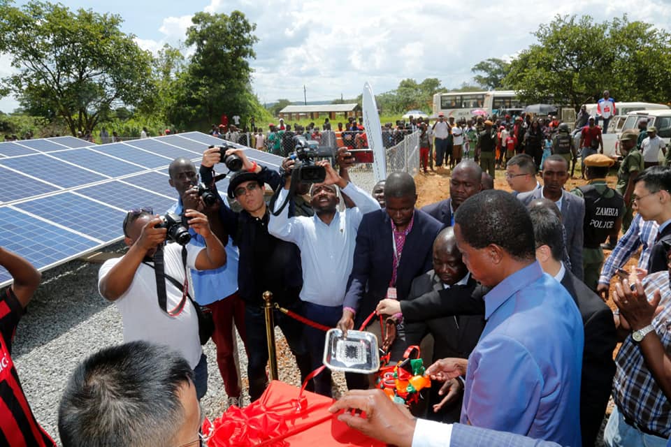 President Edgar Lungu during the commissioning of a Solar Power Project in Mwinilunga