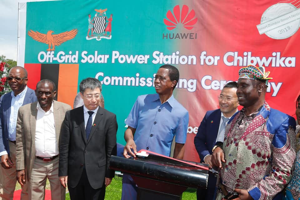 President Edgar Lungu during the commissioning of a Solar Power Project in Mwinilunga