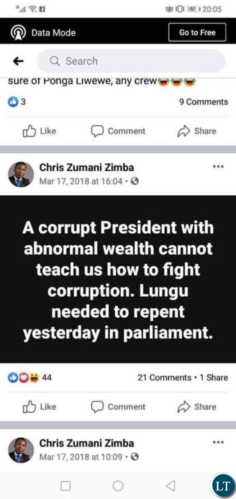 Chris Zimba’s old Facebook posts