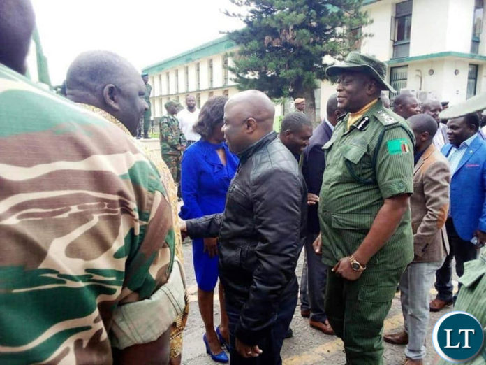 Defence Minister Davies Chama and Home Affairs Minister Stephen Kampyongo flanked by Police Inspector General Kakoma Kanganja arriving in Chingola on Sunday Defence Minister Davies Chama and Home Affairs Minister Stephen Kampyongo flanked by Police Inspector General Kakoma Kanganja arriving in Chingola on Sunday