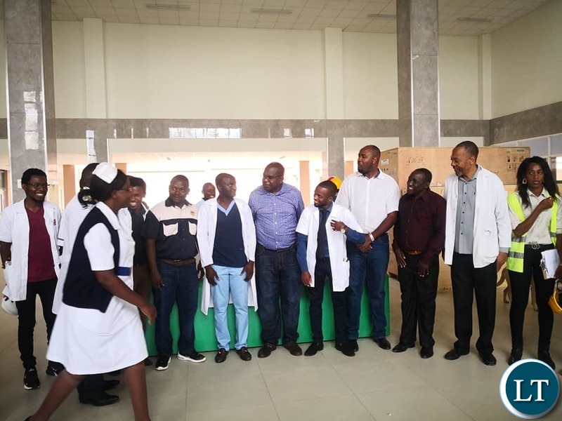 Health Minister Dr. Chitalu Chilufya in the company of Muchinga Province Minister Malozo Sichone and Chinsali Lawmaker Kalalwe Mukosa inpecting the works at the newly built Chinsali General Hospital 