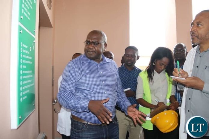Health Minister Dr. Chitalu Chilufya in the company of Muchinga Province Minister Malozo Sichone and Chinsali Lawmaker Kalalwe Mukosa inpecting the works at the newly built Chinsali General Hospital