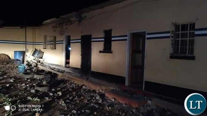 The vandalised Zambia Police Post in Chingola