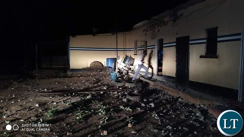 The vandalised Zambia Police Post in Chingola