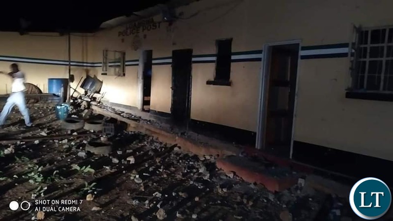 The vandalised Zambia Police Post in Chingola