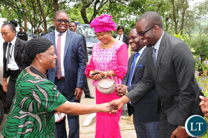 Kitwe Mayor Christopher Kangombe greets First Lady Esther Lungu at the United Church of Zambia in Riverside, Kitwe in February Kitwe Mayor Christopher Kangombe greets First Lady Esther Lungu at the United Church of Zambia in Riverside, Kitwe in February