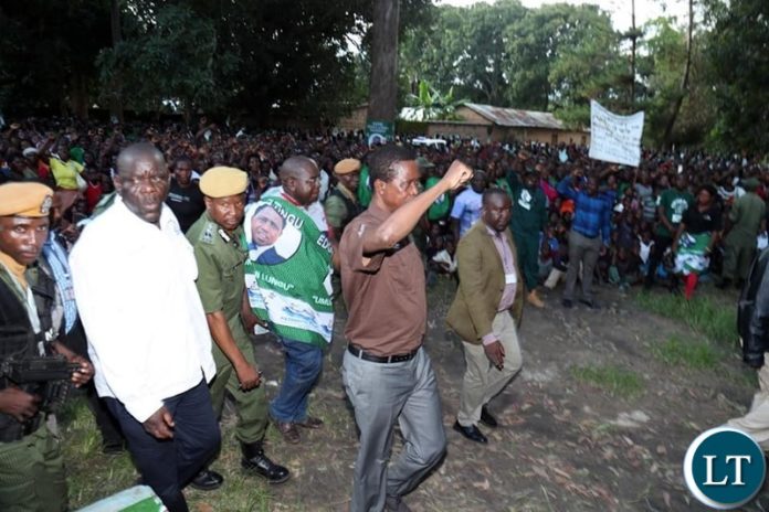 President Edgar Chagwa Lungu drums up support for the Patriotic Front (PF) Candidate Mulenga Fube in the February 13th Parliamentary by-election at Santa Maria Mission in Chilubi constituency, Northern Province. President Edgar Chagwa Lungu drums up support for the Patriotic Front (PF) Candidate Mulenga Fube in the February 13th Parliamentary by-election at Santa Maria Mission in Chilubi constituency, Northern Province.