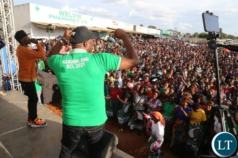 Kabushi Member of Paliament who is also Lusaka Provincial Minister Hon. Bowman Lusambo at a PF Rally in  Ndola City