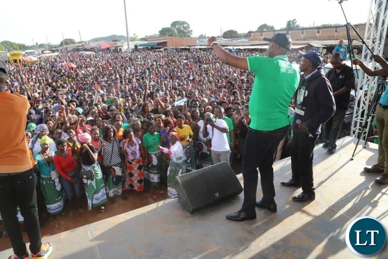 Kabushi Member of Paliament who is also Lusaka Provincial Minister Hon. Bowman Lusambo at a PF Rally in  Ndola City