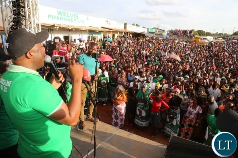 Kabushi Member of Paliament who is also Lusaka Provincial Minister Hon. Bowman Lusambo at a PF Rally in  Ndola City