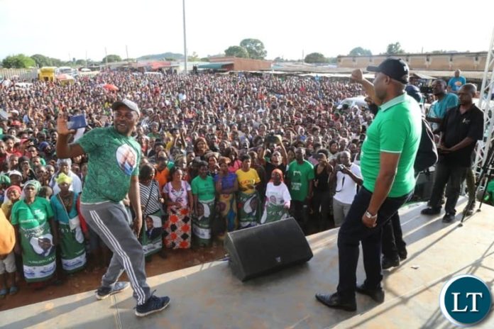 Kabushi Member of Paliament who is also Lusaka Provincial Minister Hon. Bowman Lusambo at a PF Rally in Ndola City