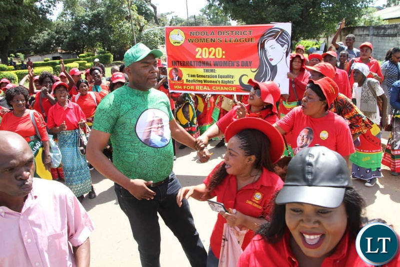 Lusaka Province Minister Bowman Lusambo greets UPND supporters during Women’s Day commemoration in Ndola