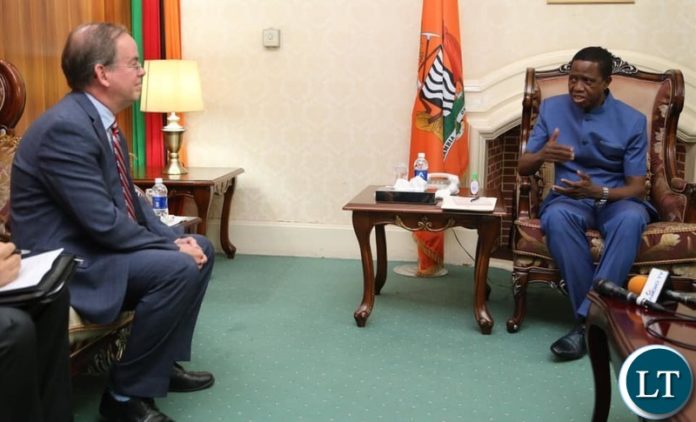 President Lungu welcoming the new United States of America (USA) Charge d’Affairs David Young