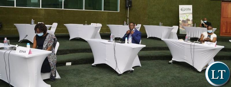 Social Distancing being observed at Mulungushi International Conference Center where the Minister of Finance Hon. Dr. Bwalya Ng’andu MP, was addressing members of the press on Developments in the Global and Domestic Economy.