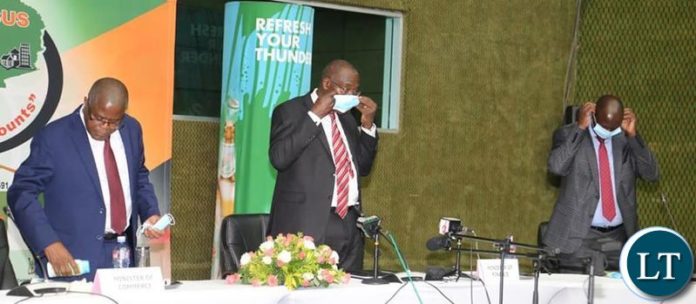 Social Distancing being observed at Mulungushi International Conference Center where the Minister of Finance Hon. Dr. Bwalya Ng’andu MP, was addressing members of the press on Developments in the Global and Domestic Economy.