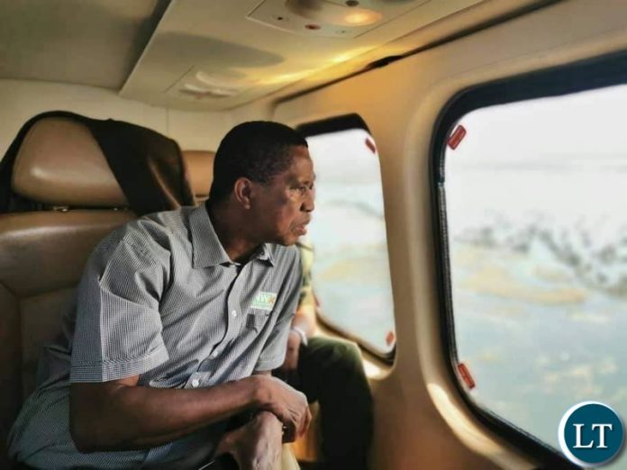 President Lungu flying over the flooded areas in Luapula, Muchinga and Northern Provinces.