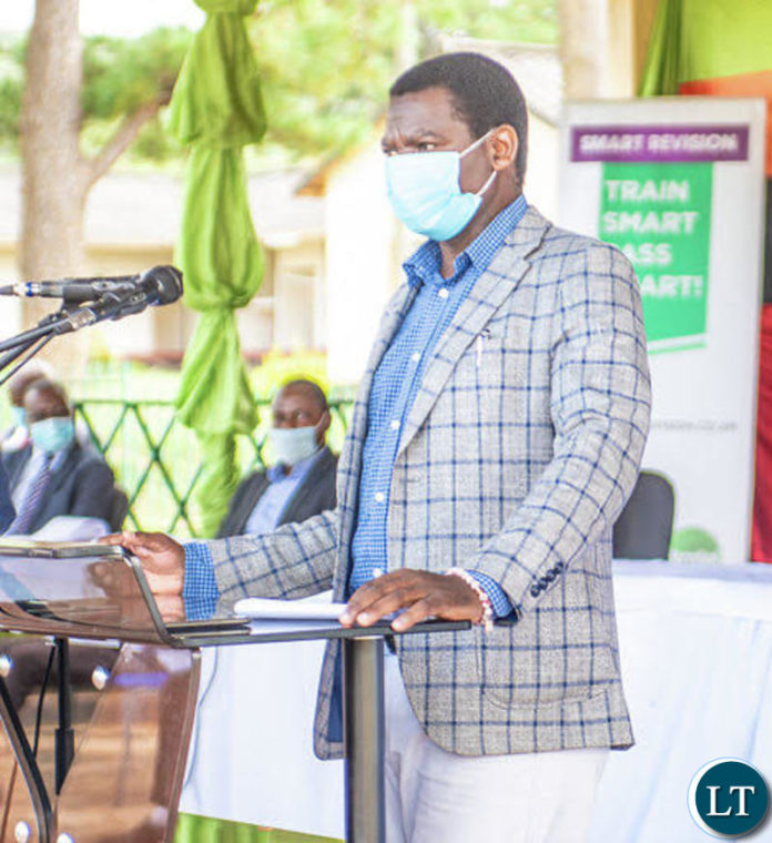 General Education Minister David Mabumba speaking during the launch of the e-Learning and Smart Revision portals in Kasama General Education Minister David Mabumba speaking during the launch of the e-Learning and Smart Revision portals in Kasama