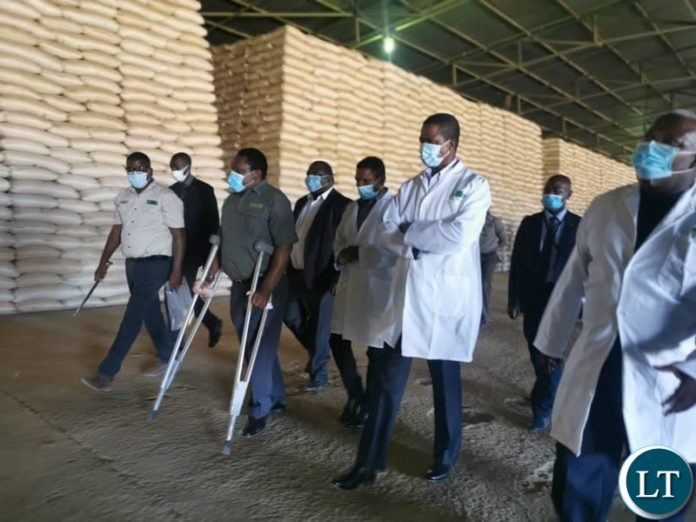 President Lungu during the inspection of the Food Rerseve Agency (FRA) depots in Lusaka's industrial