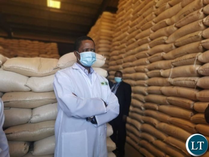 President Lungu during the inspection of the Food Rerseve Agency (FRA) depots in Lusaka's industrial President Lungu during the inspection of the Food Rerseve Agency (FRA) depots in Lusaka's industrial