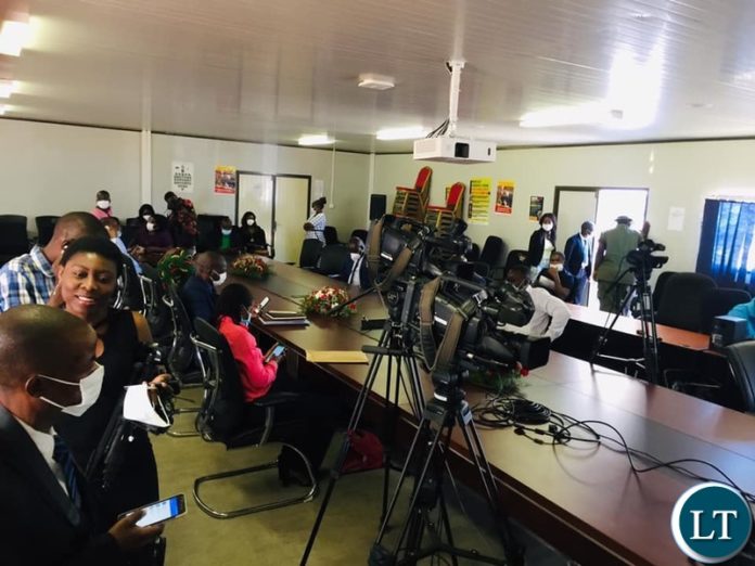Journalists from media houses waiting for the coverage of the Coranavirus Briefing
